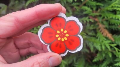 Red Flower genuine Italian leather iron-on patch
