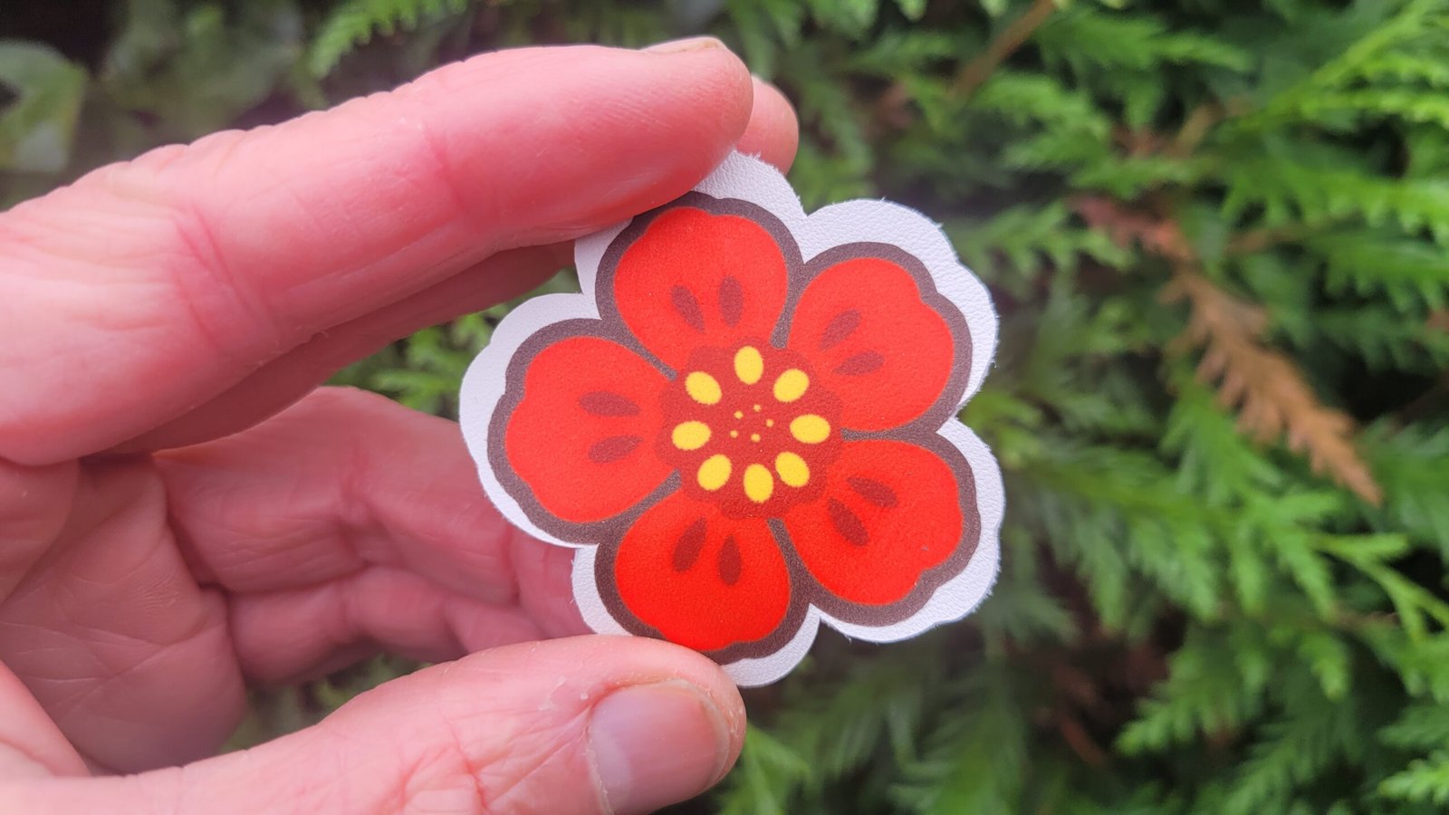 Red Flower genuine Italian leather iron-on patch